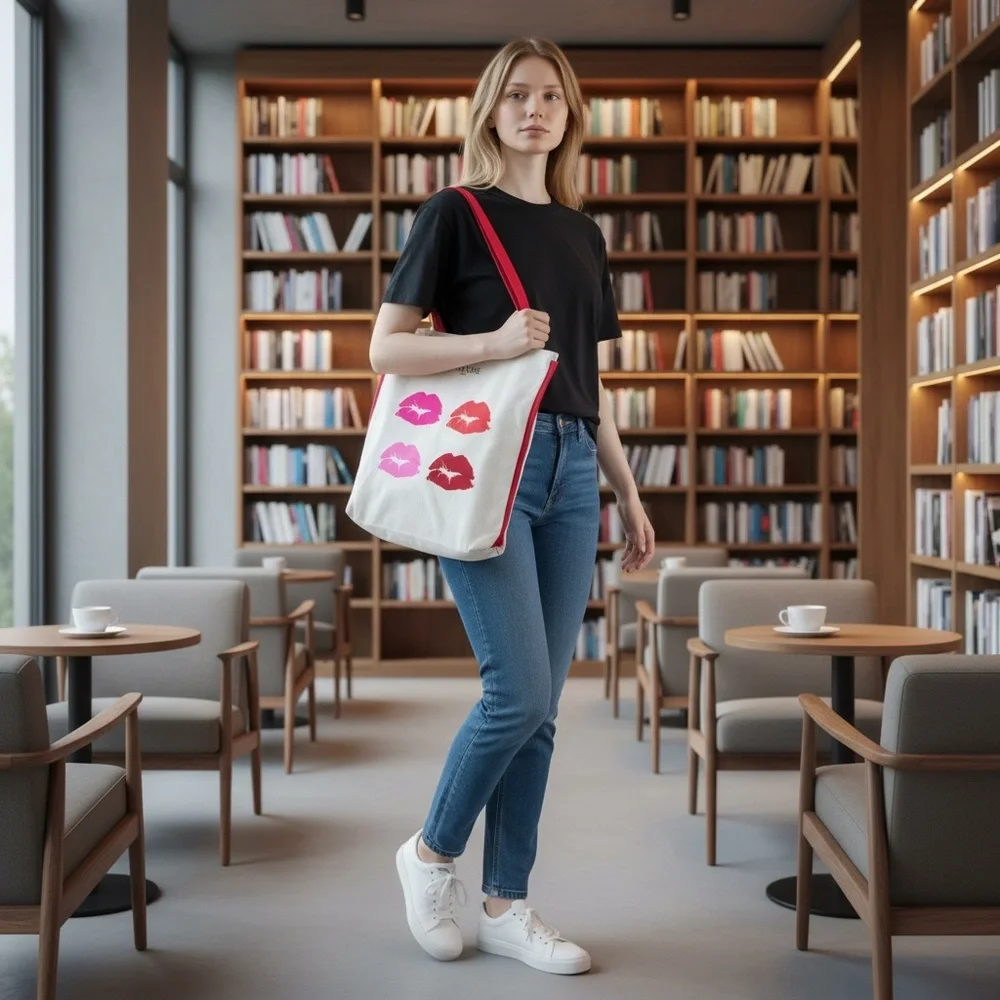 Lancôme Paris Red and Pink Kiss Print Tote Bag Canvas
